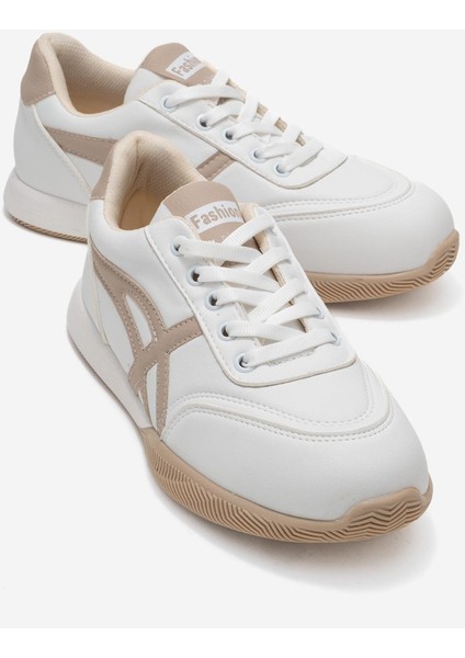 Bağcıklı Kadın Spor Ayakkabı ; Beyaz Nude