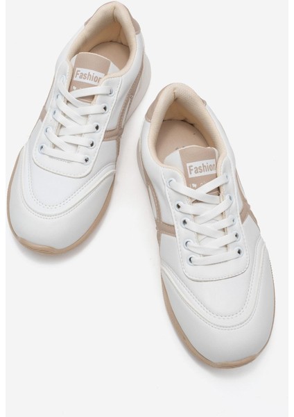 Bağcıklı Kadın Spor Ayakkabı ; Beyaz Nude