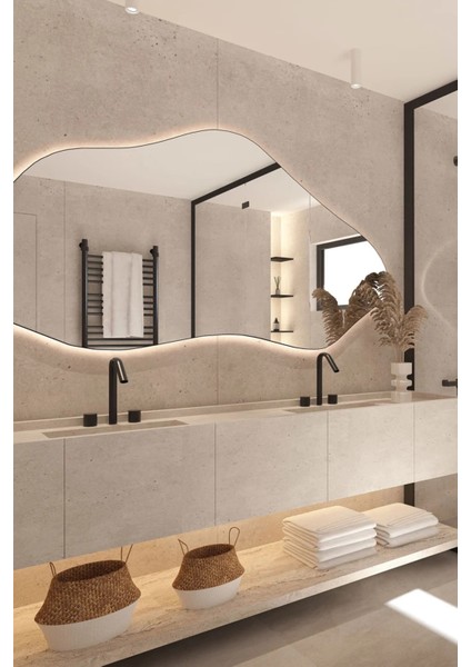 Premium Modern Asimetrik LED Banyo Duvar Aynası, Estetik Dresuar Boy Aynası modelleri
