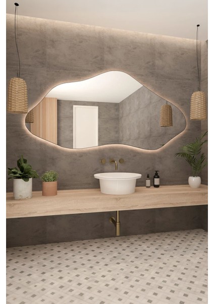 Premium Modern Asimetrik LED Banyo Duvar Aynası, Estetik Dresuar Boy Aynası indirimleri
