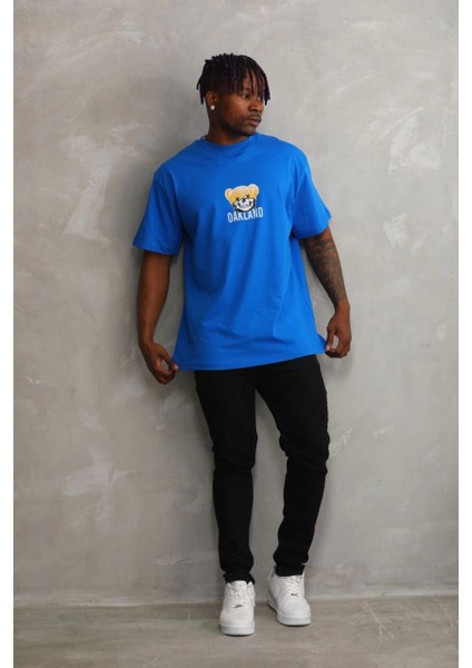 Unisex Baskılı Oversize T-Shirt - Mavi -Vlmr indirimleri