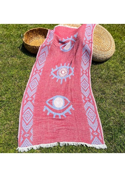 90X180 Çift Taraflı 3 Kat Müslin Göz Desenli Kilim Motifli P