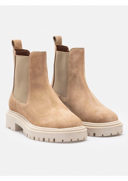 Koyu Bej Hakiki Süet Deri Lastikli Chelsea Kadın Bot fiyatları