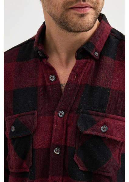 Erkek Rahat Kesim Ekose Oduncu Flanel Gömlek - Kalın %100 Pamuk Çift Cep Kışlık