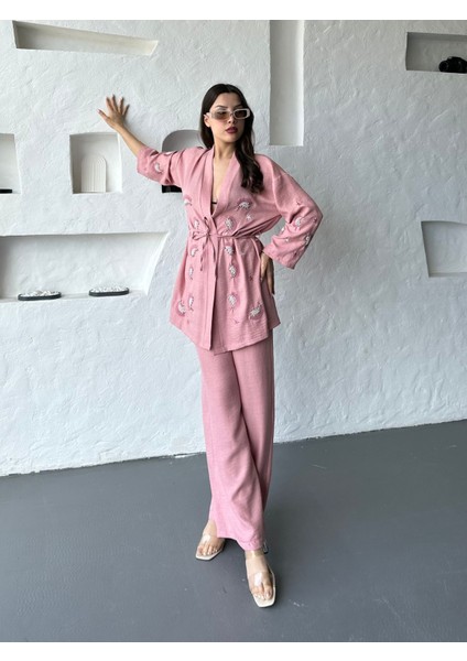 Nakış Işlemeli Kimono & Pantolon Ikili Takım fiyatları