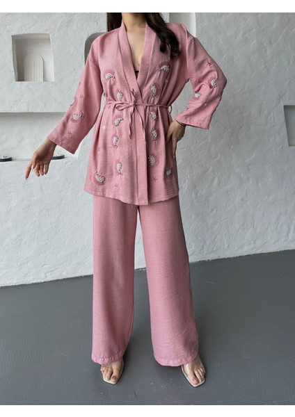 Nakış Işlemeli Kimono & Pantolon Ikili Takım modelleri