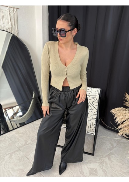 Deri Belden Lastikli Pantolon