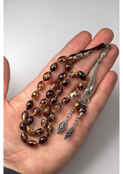 Çift Püsküllü Ebruli Kahverengi Toz Kehribar Tesbih fırsatları