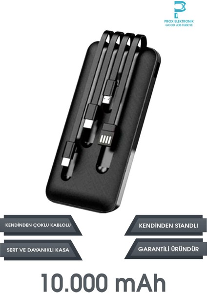 Powerbank 10.000 Mah Kendinden Kablolu ve Telefon Standlı Şarj Göstergeli 12W fiyatları