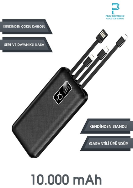 Powerbank 10.000 Mah Kendinden Kablolu ve Telefon Standlı Şarj Göstergeli 12W fırsatları