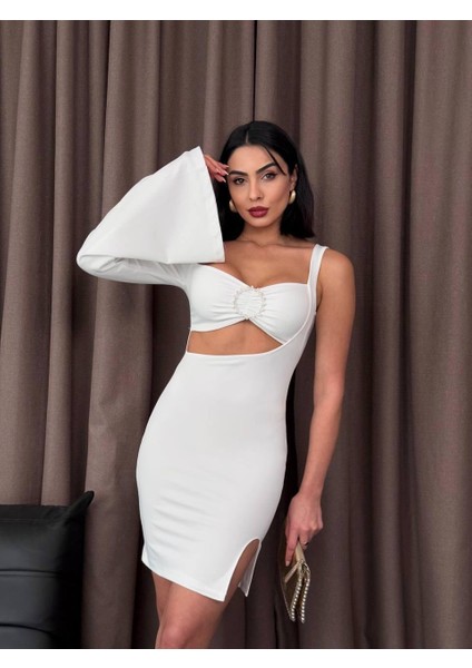 Halka Detaylı Tek Kol Mini Elbise