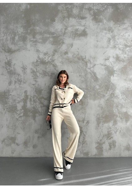 Şerit Detaylı Hırka Pantolon Ikili Takım