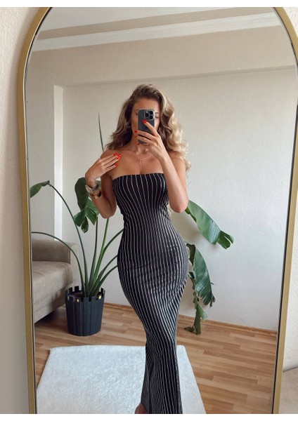 Taşlı Straplez Elbise