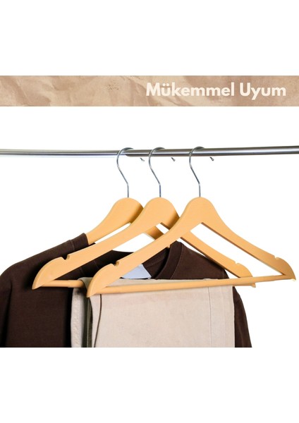 12 Adet Ahşap Görünümlü Askı, Plastik Askı, Elbise Askısı, Kıyafet Askısı, Kancalı Askı modelleri