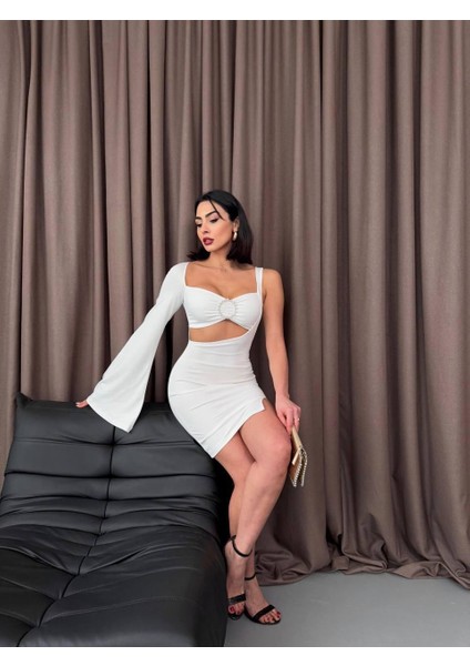 Halka Detaylı Tek Kol Mini Elbise modelleri