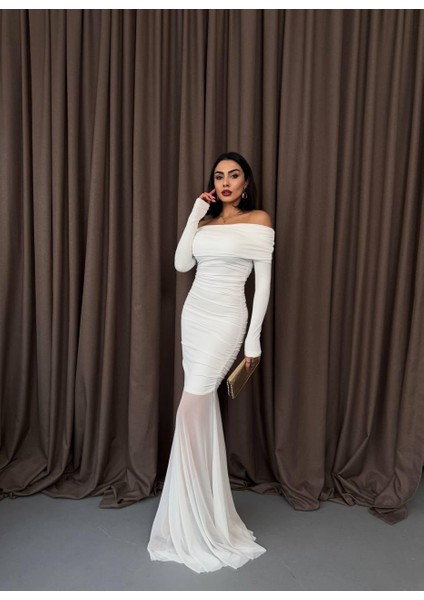 Tül Detaylı Straplez Elbise