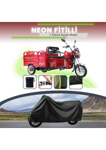 Fitilli Siyah Triportör Brandası, 3 Tekerlekli Kasalı Motosiklet Brandası