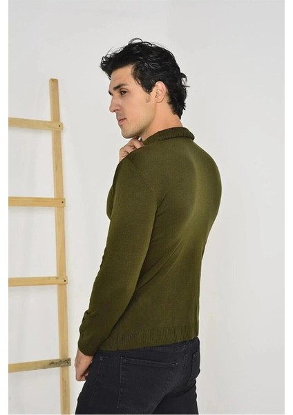 Erkek Tam Balıkçı Yaka Düz Renk Kazak - Yeşil -Vlmr fiyatları