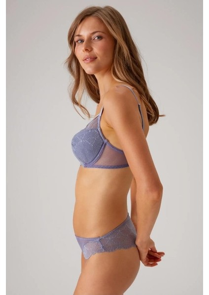 Bordo 4822 Balenli ve Pedli Ip Detaylı Dantelli Transparan Comfy Sütyen ve Külot/iç Çamaşır Takım fiyatları