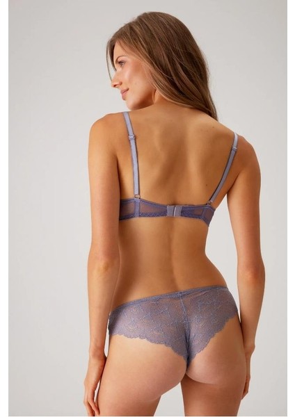 Bordo 4822 Balenli ve Pedli Ip Detaylı Dantelli Transparan Comfy Sütyen ve Külot/iç Çamaşır Takım modelleri