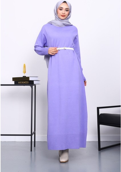 Lila Bisiklet Yaka Triko Elbise fiyatları