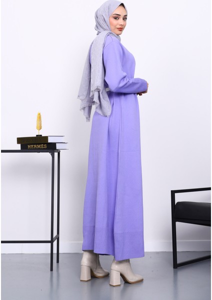 Lila Bisiklet Yaka Triko Elbise fırsatları