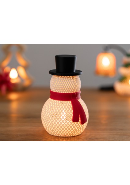 Kırmızı Atkılı Kardan Adam 3D Lamba – Yılbaşı Dekoru
