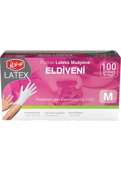Pudralı Latex Muayene Eldiveni M 100'LÜ 3 Adet