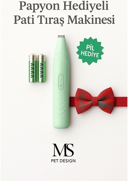 Kedi/köpek Için Profesyonel Tıraş Makinesi (Pati ve Hassas Bölgeler)2 Adet Pil ve Papyon Hediyeli