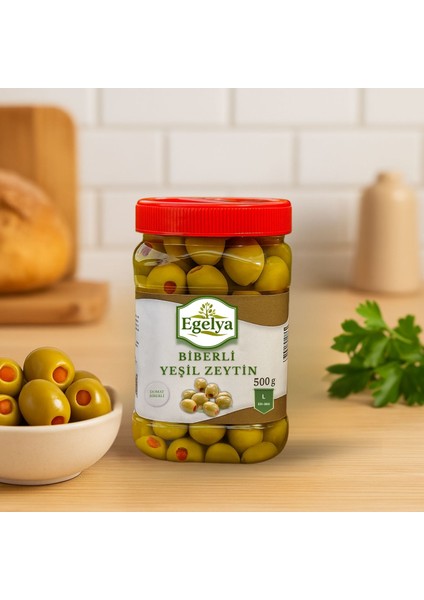 Biberli Yeşil Zeytin 500 G – Doğal Fermente, Katkısız, Ege Sofralarının Lezzeti modelleri