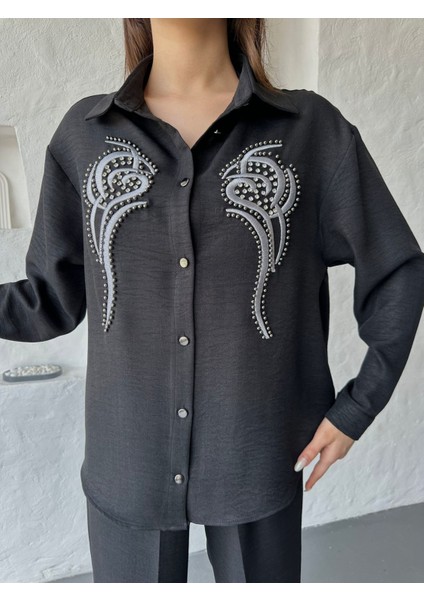 Işleme Detaylı Gömlek & Pantolon Keten Ikili Takım modelleri