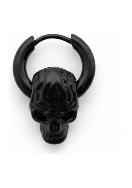 Siyah Kurukafa Figürlü Çelik Halka Küpe