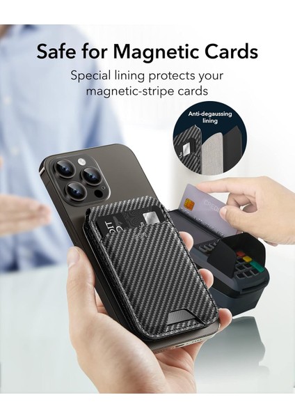 Halolock Vegan Deri Magsafe Stant Özellikli Kartlık - Siyah Karbon indirimleri