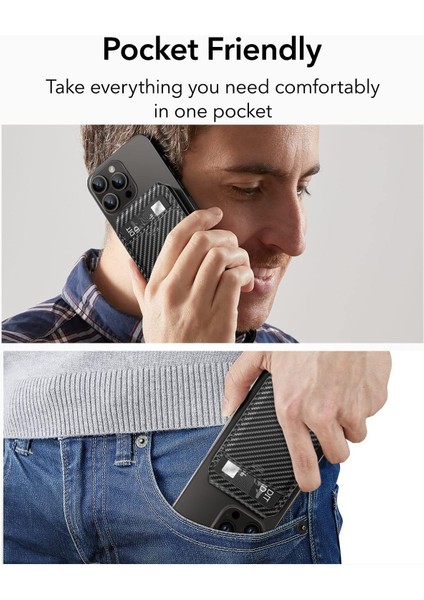 Halolock Vegan Deri Magsafe Stant Özellikli Kartlık - Siyah Karbon