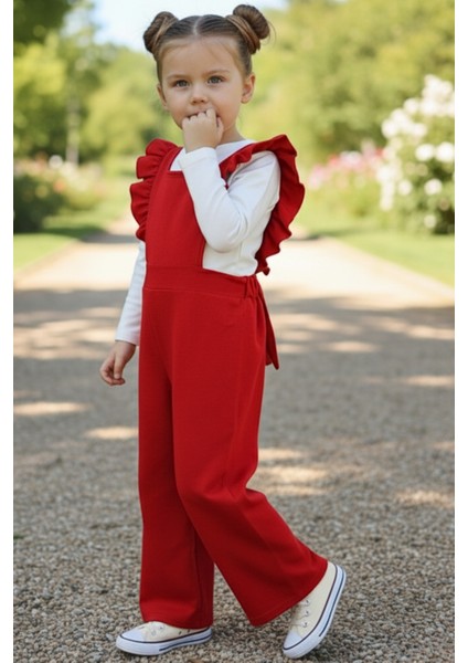 Kız Çocuk Berlin Kırmızı Pamuklu Fırfırlı Bağlama Detaylı Tulum TLM-0055.3