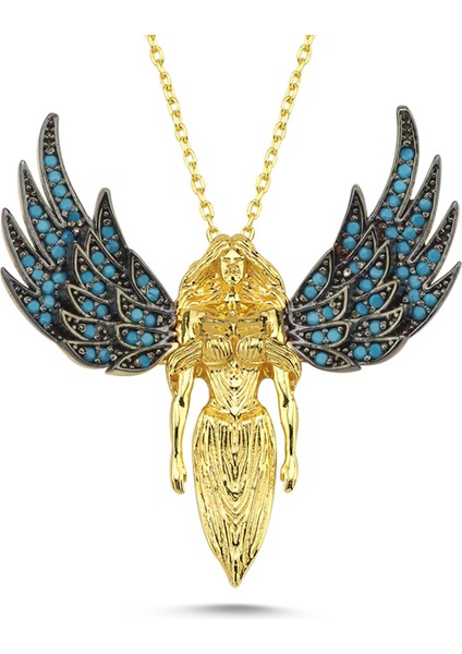 Yeşil Taşlı Melek Altın Kaplama Kolye