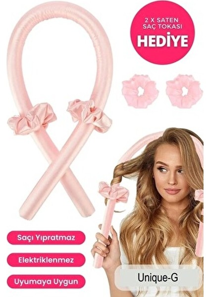 Kadınlar İçin Pudra Pembe Saten Saç Şekillendirici Saç Sosisi Seti fırsatları