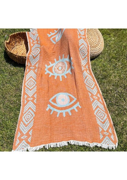 90X180 Çift Taraflı 3 Kat Müslin Göz Desenli Kilim Motifli P