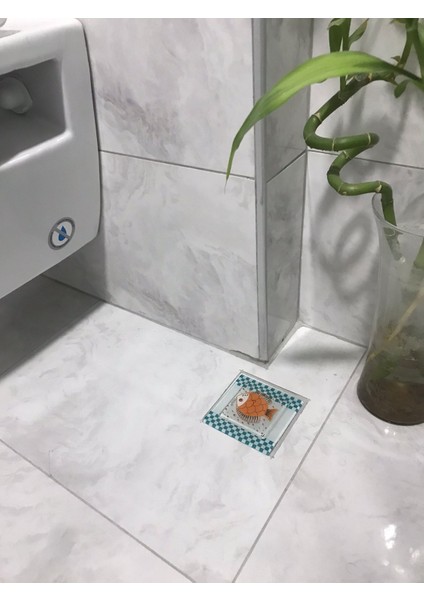Cam Banyo Gideri Süsü 97 mm x 97 mm Dekoratif Gider Kapağı-Balık