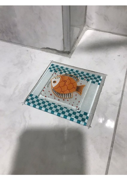 Cam Banyo Gideri Süsü 97 mm x 97 mm Dekoratif Gider Kapağı-Balık fiyatları