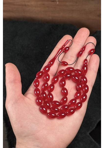 Üst Düzey Malzeme ve İşçilik Bordo Sıkma Kehribar Tesbih