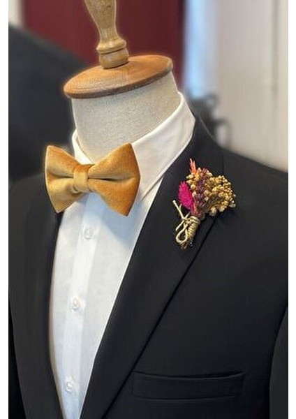 Hardal Kadife Düz Papyon Şık Tasarım 12 cm Uzunluk 6 cm Genişlik indirimleri