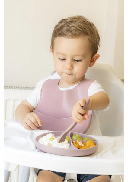 Pembe 3’lü Silikon Yemek Seti – Önlük + Diş Kaşıyıcılı Kaşık + Vakumlu Tabak fiyatları