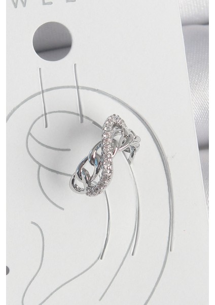 Pirinç Gümüş Renk Zirkon Taşlı Zincir Sonsuzluk Model Kadın Kıkırdak Küpe