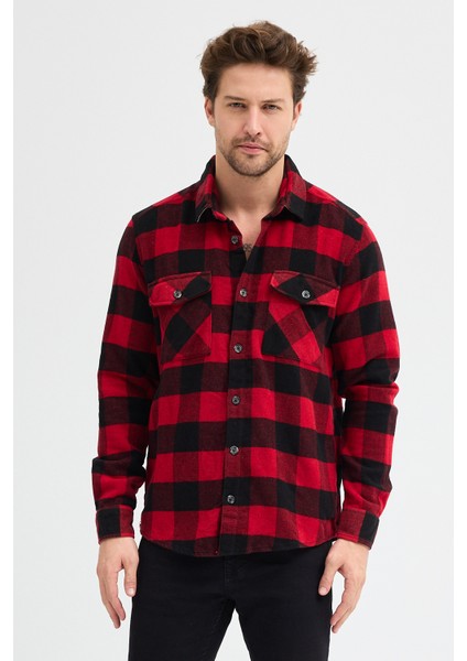 Erkek Rahat Kesim Ekose Oduncu Flanel Gömlek - Kalın %100 Pamuk Çift Cep Kışlık