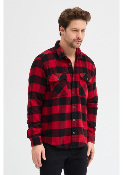 Erkek Rahat Kesim Ekose Oduncu Flanel Gömlek - Kalın %100 Pamuk Çift Cep Kışlık fiyatları