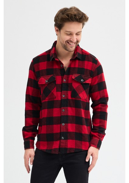 Erkek Rahat Kesim Ekose Oduncu Flanel Gömlek - Kalın %100 Pamuk Çift Cep Kışlık modelleri