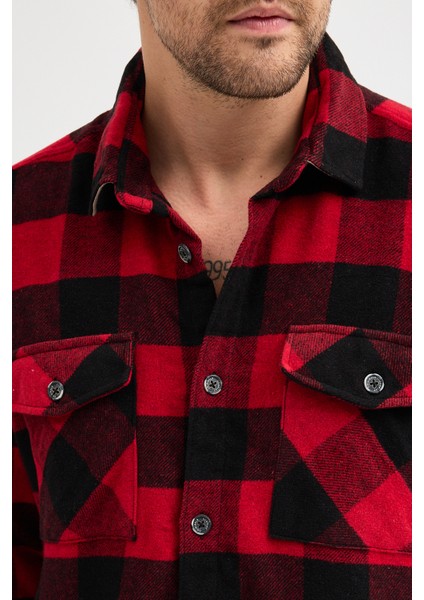 Erkek Rahat Kesim Ekose Oduncu Flanel Gömlek - Kalın %100 Pamuk Çift Cep Kışlık