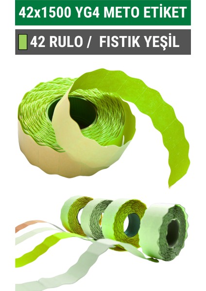 42X1500 Meto Etiket | Yg4 | 42 Rulo | Fıstık Yeşil | Tekstil, Konfeksiyon | Ürün Etiketi | Yapışkan