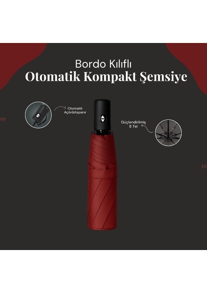 Bordo Kılıflı Otomatik Kompakt Şemsiye